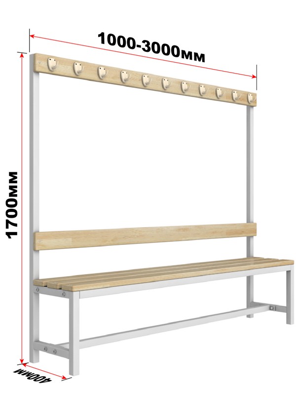 Скамейка для раздевалки c вешалкой односторонняя разборная, 200см Glav 10.010-2000 600_800