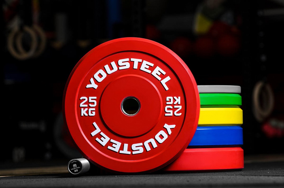 Диск 25кг, каучуковый, тренировочный, красный YouSteel 981_650