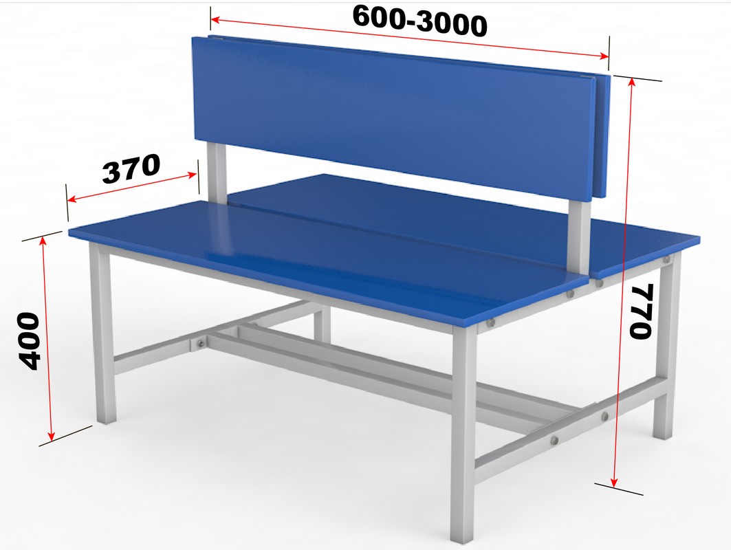 Скамейка для раздевалки со спинкой. Двухсторонняя. Настил ЛДСП. 250см Glav 10.800-2500 1063_800